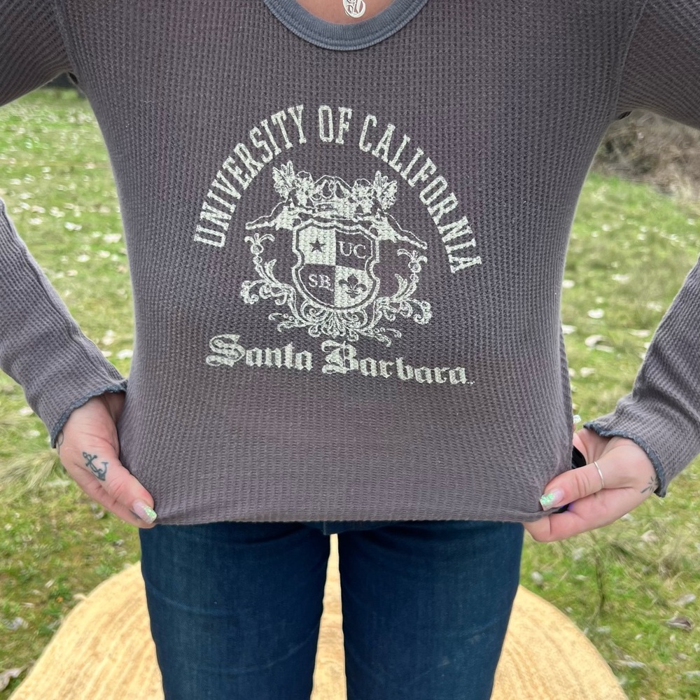 University of California Santa Barbara Gray Y2K waffle knit thermal